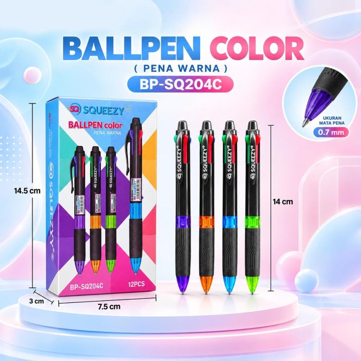 SQUEEZY%20Ballpoint%204%20Warna%200.7mm%20%7C%20Bolpoin%204%20in%201%20Multicolor%20%7C%20Ballpen%204%20Warna%201%20Pak%20Isi%2012%20Pcs%20Sekolah%20&%20Kantor%20%7C%20BP-SQ204C%20-%20Image%203