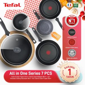 Tefal All-in-One Black Series 7PCS (5PCS wajan + 2PCS tutup) / Wajan Anti Lengket Set / Penggorengan / Frypan