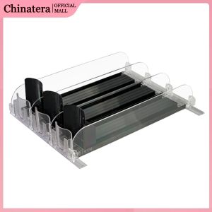 Drink Organizer Dispenser Spring Push Canned Beverage Push Rack Adjustable Width Storage Shelf E-shaped Glide for Refrigerator