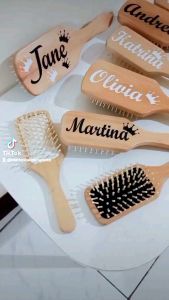 CMO Healthy Wooden Paddle Hair Brush Salon Hair Comb with Personalized Glitterized Sticker