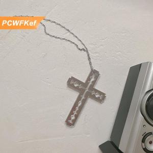 【PCWFKef】 Y2k chéo lưỡi Acrylic Mặt dây chuyền vòng cổ cho phụ nữ người đàn ông Harajuku xương đòn chuỗi thẩm mỹ đồ trang sức