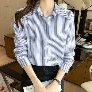 REHIN Spring new loose long sleeve chiffon shirt fashion elegant striped v-neck versatile career women blouse