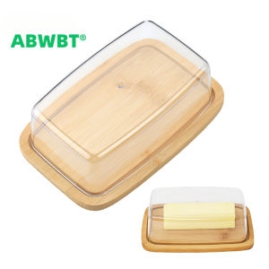 ABWBT Kitchen Bamboo Wooden Butter Dish Butter Cheese Storage Box Sealed Container