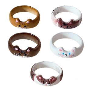 Handmade Cats Drop Glaze Ring Elegant Colorful Animal Themed Finger Jewelry Party Wear Accessory for Fashion Lovers
