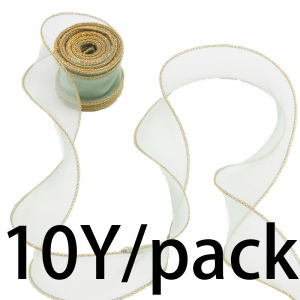 (10 Yards/pack) 4cm Gold Edged Fishtail Ribbon Organza Fresh Flower Tie Ribbons Cake Decoration Gift Box Packaging Bow DIY Lace