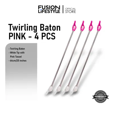 Pink Twirling Baton for Majorette Aluminum Handle Length White Tip with Colored Tassel 25 inches/63.5cm