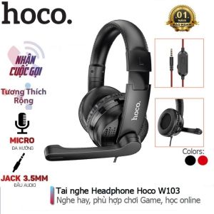 Tai nghe chụp tai Hoco chính hãng chuyên dụng có míc dành cho điện thoại và máy tính 1 cổng 3.5 có mic thoại âm thanh cực hay (SIÊU BỀN )