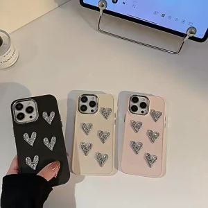 Fashion Soft Electroplate 3D Love Heart Kawaii Cover Cute Girly Phone Cases for iphone 15 14 13 12 11