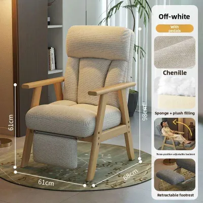 Lazy Persons Solid Wood Sofa Chair Reclining Single Sofa For The Elderly Balcony Nap Recliner Comfortable Chair For Long-Term Sitting Waist-Protecting Chair