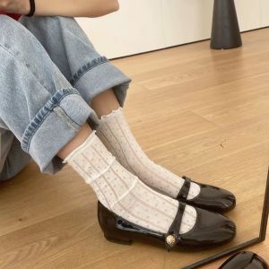 Kiyayai ถุงเท้าผู้หญิงลูกไม้ไม่มีกลิ่นเท้า ถุงเท้าน่องผู้หญิงสีทึบ ถุงเท้าผู้หญิงระบายอากาศบางในฤดูใบไม้ผลิและฤดูร้อน ถุงเท้ากลางน่อง ถุงเท้าขนผู้หญิง