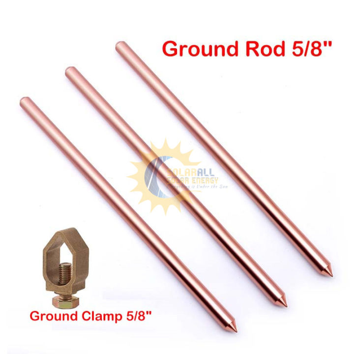 Copper Ground Rod 5/8" x 4.75 Feet Ground Clamp 5/8" for Lightning