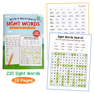 220 Dolch Sight Words Search Puzzles Book High Frequency Words Workbook for Kids Expand Vocabulary Sight Word Fluency Activity Worksheet Calligraphy Handwriting Practice Book Brain Development Writing and Reading Game