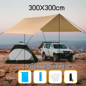 3x3m Waterproof Tarpaulin Tent Tarp Awning Shade Fabric Ultra Light Garden Canopy Shade Outdoor Camping Hammock Rainfly Beach Full Equipment