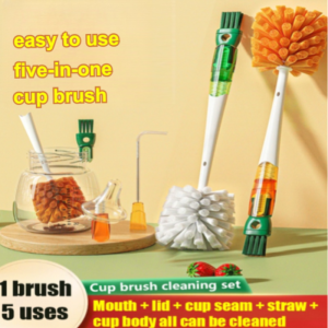 🔥【One Cleaning Is Equivalent To Five】 Five-in-one Long-Handled Cup Brush/  5-In-1 Long-Handled Cup Brush/Cup Brush Cleaning Brush 5in1 Long Handle Straw Brush for Cup Washing