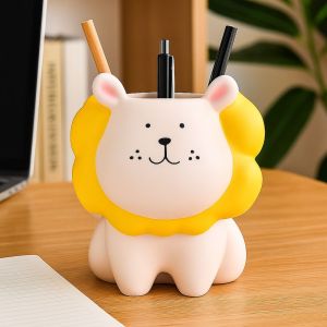 VGFD Little Lion Cartoon Pen Holder Cream Style Ornament Pencil Storage Box Creative Multi-functional Stationery Organizer  Decor
