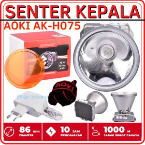 Senter Kepala Led 75W - Senter Kepala Anti Air Jarak Jauh 1000 Meter AOKI AK-H075 75Watt Tahan 10 Jam - Headlamp AOKI AK H075- Dilengkapi Lensa Kuning Anti Kabut Rechargeable Tahan 10 Jam~PLS