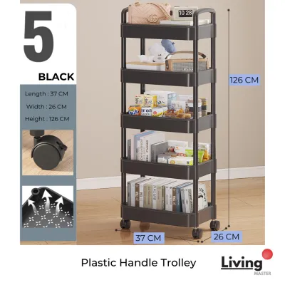 3/4/5 Tier Trolley Home Kitchen Storage Organizer Handle Basket Trolley Rolling Utility Cart Snack Storage Shelves Household Trolley