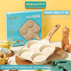 Panci Omelette 4 lubang GOHAPPY GHC54B Cetakan kue Serabi BLACK GRANIT ANTI LENGKET Omelet pan dorayaki Martabak Mini 4 Holes Anti lengket Cocok untuk semua kompor