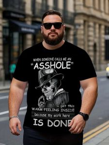 Summer Men 3D Digital Print Skull Design Popular Plus Size Short Sleeve T-Shirt for Big and Tall Men Trendy and Stylish Characters t Loose Fit Shirt