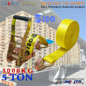 Ratchet Tie Down Webbing Lashing Belt 5CM X 6-12 Meter 5 TON Double J-Hook / Tali Ikat Barang Kargo