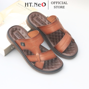 Dép Nam HT.NEO Da Bò Thật Êm Mềm Kết Hợp Đế Cao Su Cao 35cm  Được Khâu May Chắc Chắn Thiết Kế Đơn Giản Lịch Sự SD02