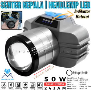 Senter Kepala Zoom Mitsuyama Ms-245p 50 Watt | Headlamp Super Terang Cahaya Putih Outdoor Headlight Tahan 24jam Type-C Rechargeable 4000mah Tahan Lama Dan Tahan Air
