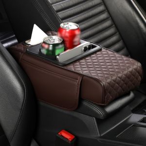PU Leather Car Cushion Pad 4-IN-1 Armrest Box Pad Tissue Box Armrest Cushion Cover Pad Organizer