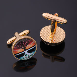 1Pair New Product Creative Life Tree Design Round Cufflinks Mens Simple Retro Metal French Accessories Business Cuff Links Gift