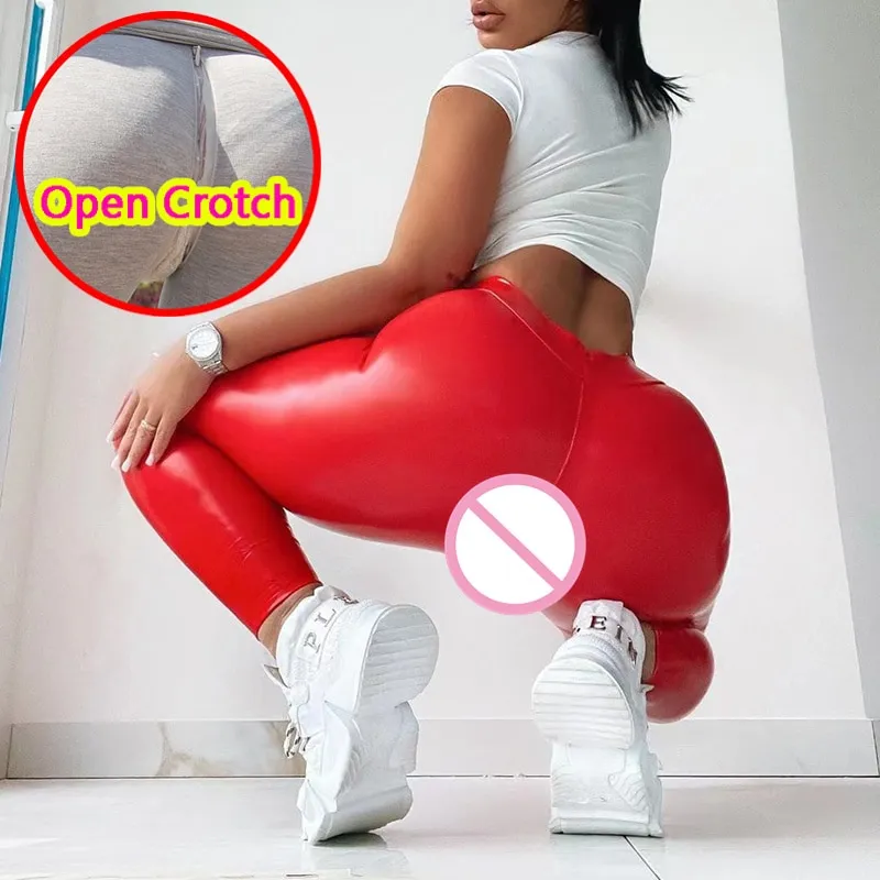 Women Open Croch Leggings Sexy Outdoor Sex Pants With Holes Double