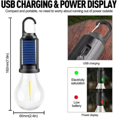 Solar Lantern Retro Iron Tungsten Hanging Lamp Outdoor Waterproof Vintage Camping Garden LED