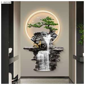 Himalaya Painting 70cmx100cm Lucky Money Tree with deer with Falls Design Frameless or Aluminum Frame Sintraboard Decorative Wall