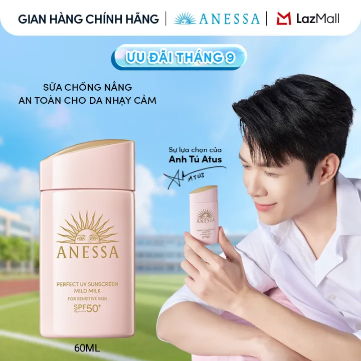 Sữa chống nắng dưỡng da dịu nhẹ an toàn cho da nhạy cảm và trẻ em Anessa Mild Milk SPF50+ PA++++ 60ml