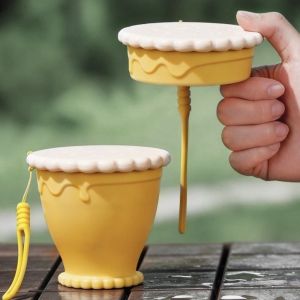 MOQIA With Lid Silicone Folding Cups Hanging Rope Heat Resistant Portable Drinking Cups Fashion Lightweight Collapsible Travel Cup Travel