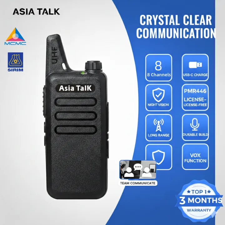 [ SIRIM MCMC APPROVED ] ASIA TALK PMR-446 Free Licenses Extra Thin Walkie Talkie Waterproof Dustproof Simple Handle Mini Clear Sound walkie talkie two way