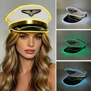 PYA94 Boost Party Vibe LED Light Up Pilot Hat Adjustable Breathable Luminous Air Force Hat Fashion Elastic Lining Fits Uniform Pilot Cap Fancy Dress