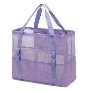 Portable Mesh Beach Storage Bag Women Makeup OrganizerWash Bag High Capacity Picnic Travel Swimming Shopping ToteStorage Bag2026