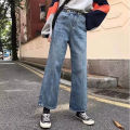Denim Loose Slim Fit Distressed Washed Outdoor Casual Elastic Waist Button Jeans Denims. 