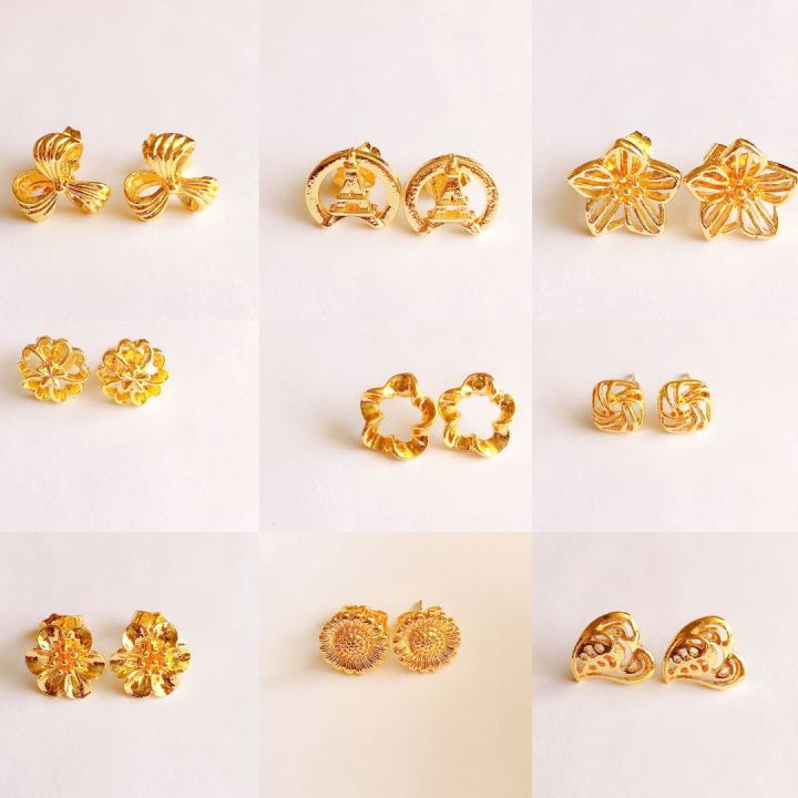 yy 9pairs 188pesos 14k gold plated bangkok gold stud earrings - Main Image
