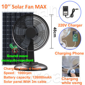 【Sound wave mosquito repellent】 Solar fan Stand or Desk fan wall fan with charger  with solar panel 2 LED lights  121416 inch  Aluminum products outdoorwaterproof IP67 ample power Strong wind force No noise long service life Used for living room table