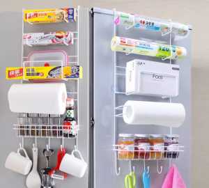 Nicedeal Elegant Aluminum Alloy Hanging Fridge Storage Organizer with Hooks and Pockets BXJ3