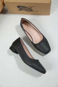 [FA] NEW summer fashion 1/2 Inch heel 2cm square toe Leather Black Shoes heels shoes for women