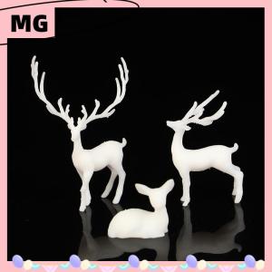 【Magical House】[ New Hot Fashion] 1Pc Mini Resin Deer Christmas Forest Elk White Dessert Table Decor Merry Christmas Decor For Home Kids New Year Gift
