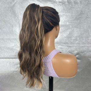 OMQAIO Tổng hợp Bộ tóc giả đuôi ngựa dài xoăn kẹp vào 18 inch Sóng tự nhiên Phụ kiện tóc đuôi ngựa Phụ kiện tóc Mềm mại Phần nối tóc đuôi ngựa có dây rút dành cho phụ nữ