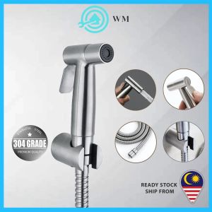 WM Bathroom Stainless Steel SUS 304 High Pressure Hand Bidet Spray Set with Flexible Hose and Holder