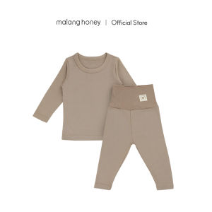 [Malang honey] Newborn Bamboo Colic-Relief Sleepwear Set Slim Fit Baby Comfort Pajama Loungewear Long Sleeve Top & High-Waist Full Length Pants - Modal Soft