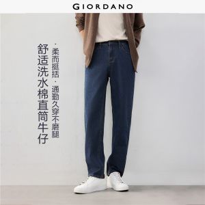 GIORDANO Men Jeans Five-Pocket Mid Rise Washed Denim Pants Straight Leg Fashionable Casual Regular Jeans 13116183