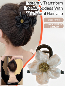 Rhinestone Polka Dot Mesh Sunflower Hair Clip For Women New Style High-end Bubble Shark Hair Clip For Back Of Head