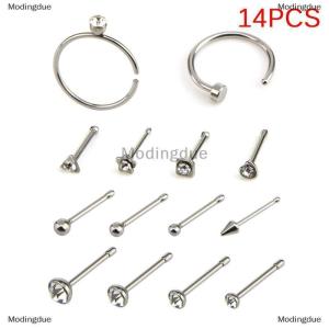 [COD] Modingdue 14PCS Set Stainless Steel Nose Hoop Septum Ring Bone Studs Body