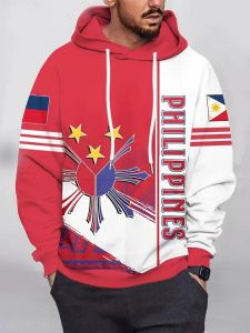Autumn and Winter 3D Digital Print Mens Hoodie with Philippine Flag Series Print Long Sleeve Hooded Jacket