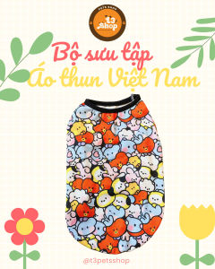 Áo ba lỗ thun gân (1kg - 10kg ) co giãn in hình PTS dành cho chó mèo - T3 PETS SHOP